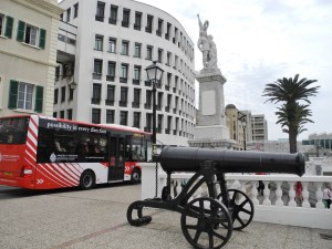 Gibraltar: The War Memorial with a Russian cannon in the foreground.